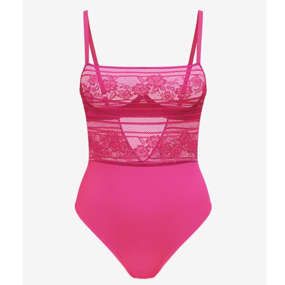 NEW Victoria's Secret Lacie Striped Floral Underwire Bodysuit LUSCIOUS ROSE MED